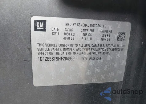 2017 Chevrolet Malibu 1Lt from USA, damaged, VIN 1G1ZE5ST9HF204939